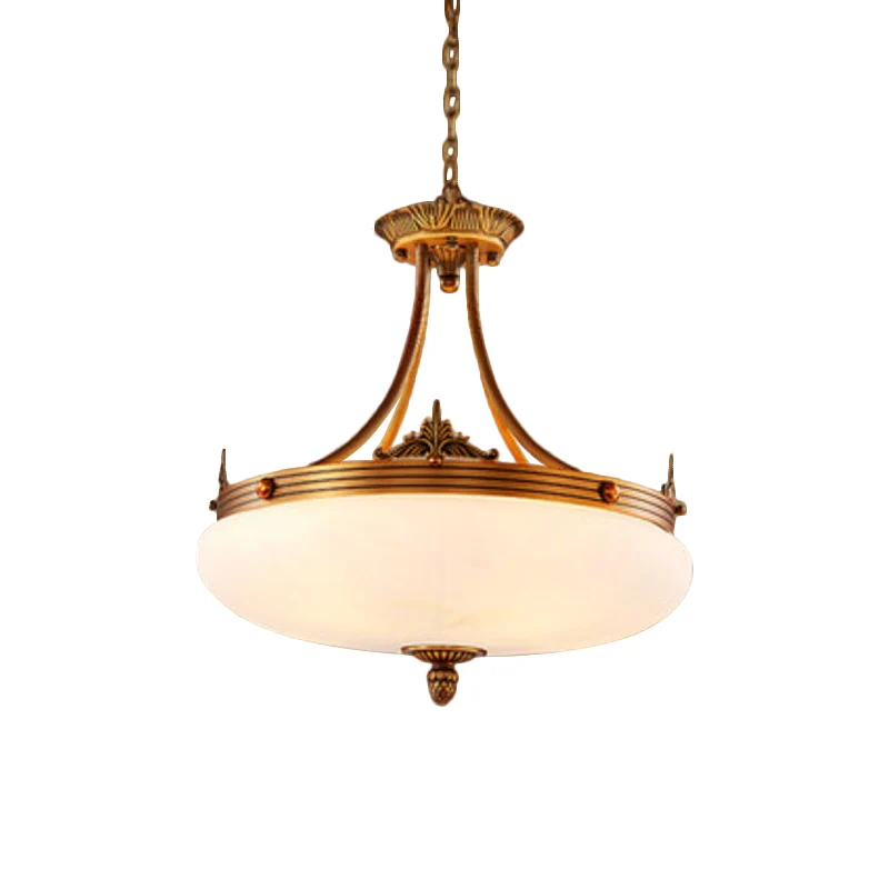 Messing 4/5/6 lampen hanglamp traditioneel wit glas ovale hangende plafondlamp voor woonkamer Clearhalo