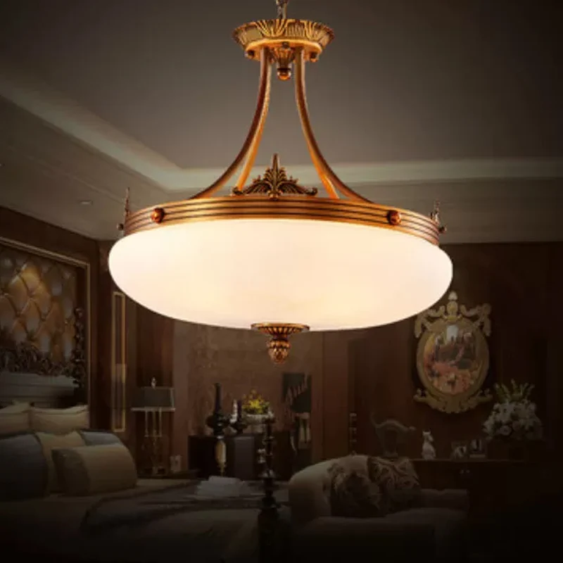 Messing 4/5/6 lampen hanglamp traditioneel wit glas ovale hangende plafondlamp voor woonkamer Clearhalo