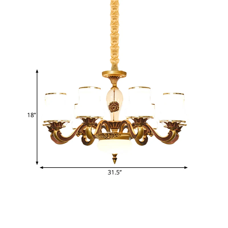 Messing 6/8-koppige hanglamp retrostijl, melkachtige glazen potachtige hangende plafondlamp voor de woonkamer Clearhalo