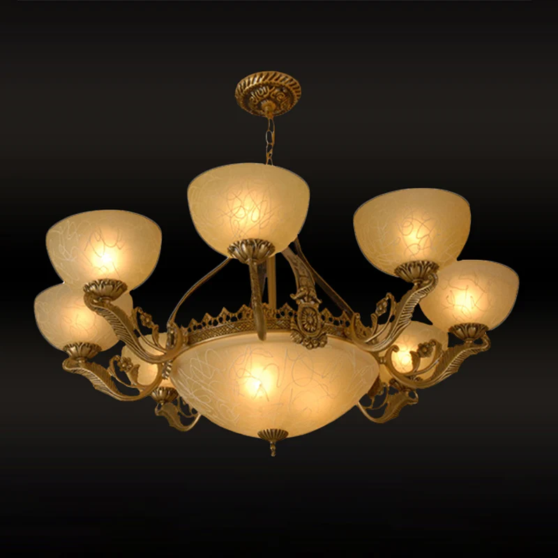 Messing afwerking 11-koppige kroonluchter Traditionele matglazen kom Plafondophanglamp Clearhalo