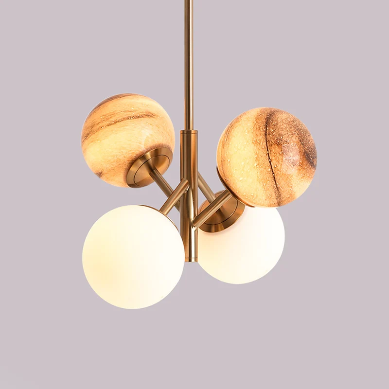 Messing Ball Hanglamp Kit Cartoon 4 Hoofden Veelkleurige Glazen Plafondhanger met Rechte Arm Clearhalo