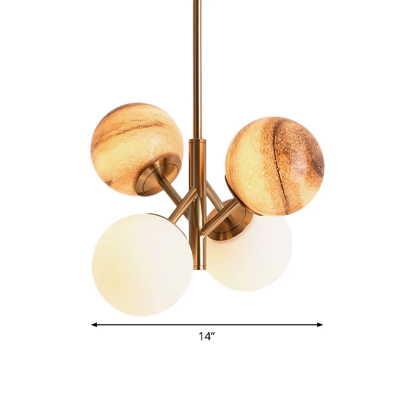 Messing Ball Hanglamp Kit Cartoon 4 Hoofden Veelkleurige Glazen Plafondhanger met Rechte Arm Clearhalo