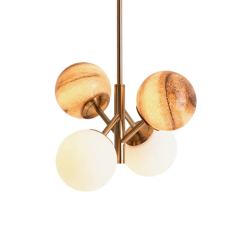 Messing Ball Hanglamp Kit Cartoon 4 Hoofden Veelkleurige Glazen Plafondhanger met Rechte Arm Clearhalo