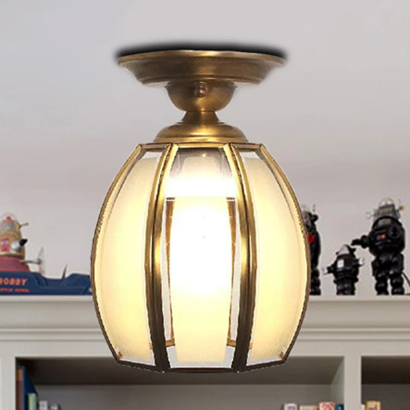 Messing beker semi-inbouwlamp traditioneel matglas 1 lamp plafondmontagelamp voor woonkamer Clearhalo