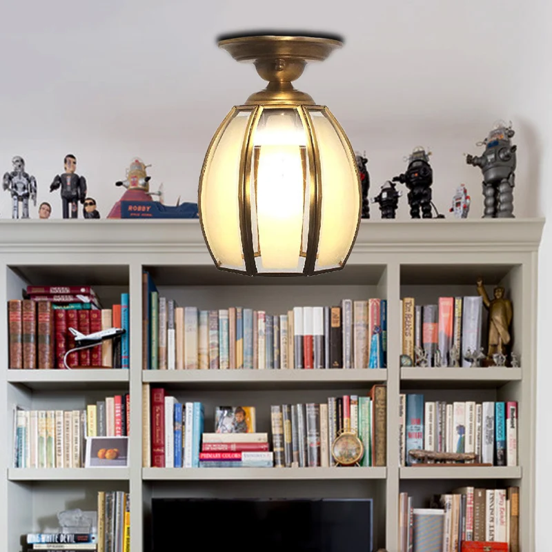 Messing beker semi-inbouwlamp traditioneel matglas 1 lamp plafondmontagelamp voor woonkamer Clearhalo