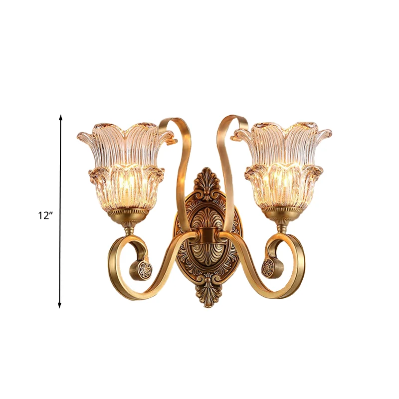 Messing Bloemen Schans Lichtpunt Vintage Helder Prismatisch Glas 1/2 Lichten Woonkamer LED Wandmontage Lamp Clearhalo