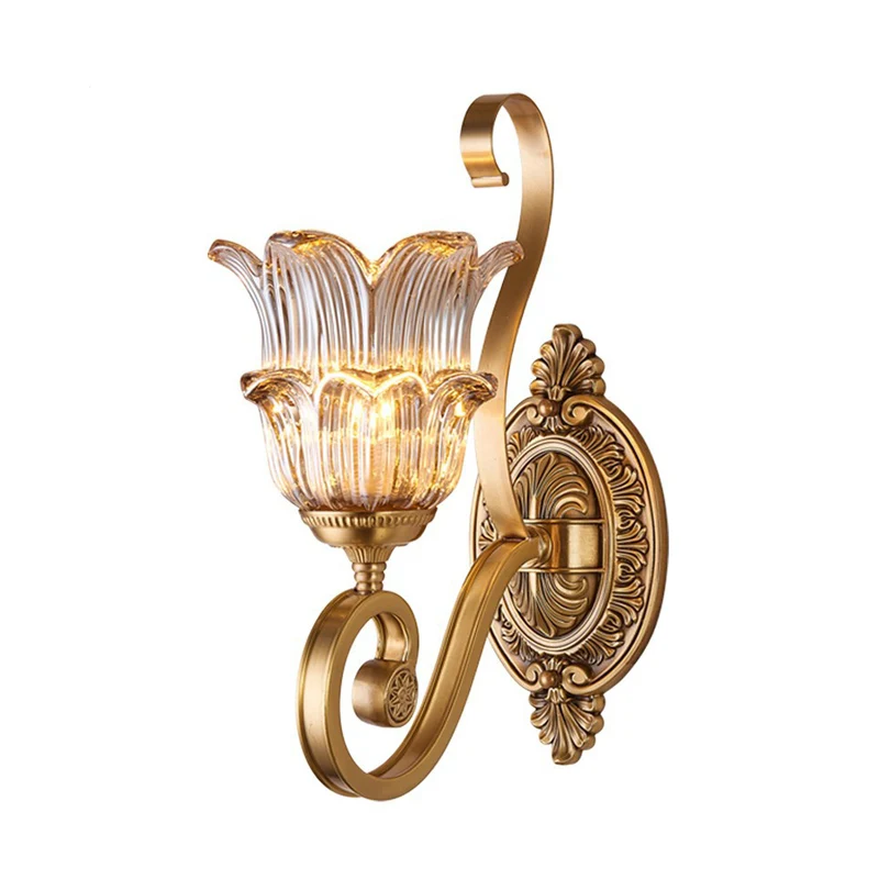 Messing Bloemen Schans Lichtpunt Vintage Helder Prismatisch Glas 1/2 Lichten Woonkamer LED Wandmontage Lamp Clearhalo
