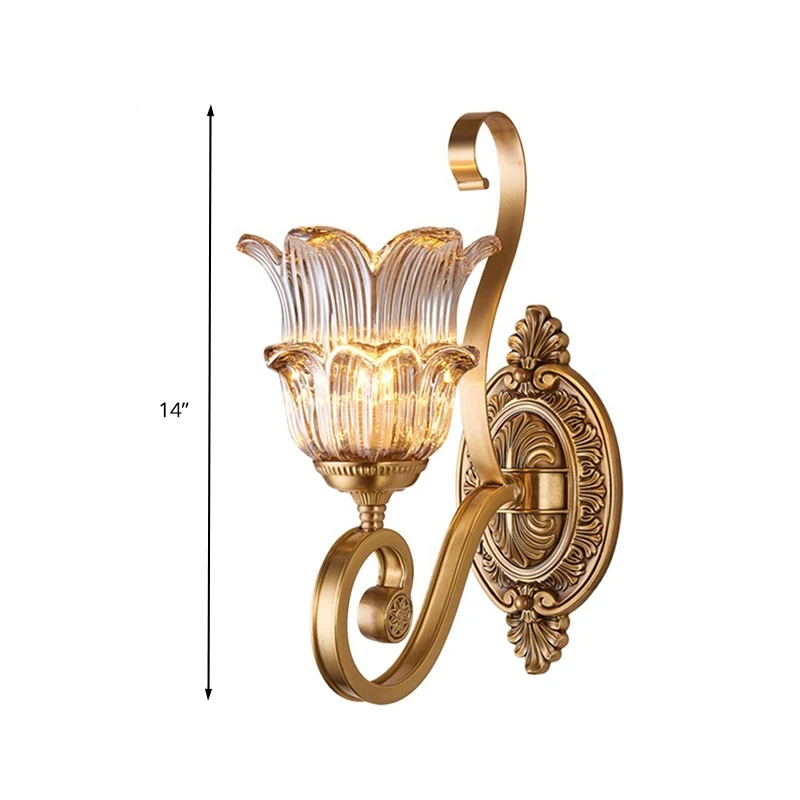 Messing Bloemen Schans Lichtpunt Vintage Helder Prismatisch Glas 1/2 Lichten Woonkamer LED Wandmontage Lamp Clearhalo