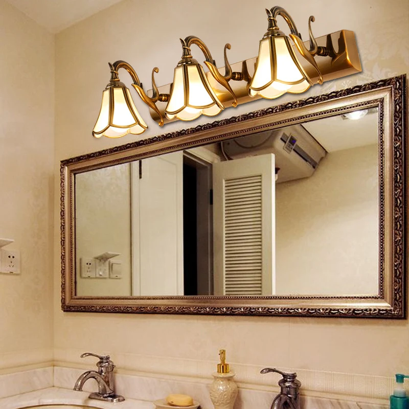 Messing Bloom Vanity Light Armatuur Vintage Metal 1/2/3 Heads Badkamer Wandmontage Verlichting Clearhalo