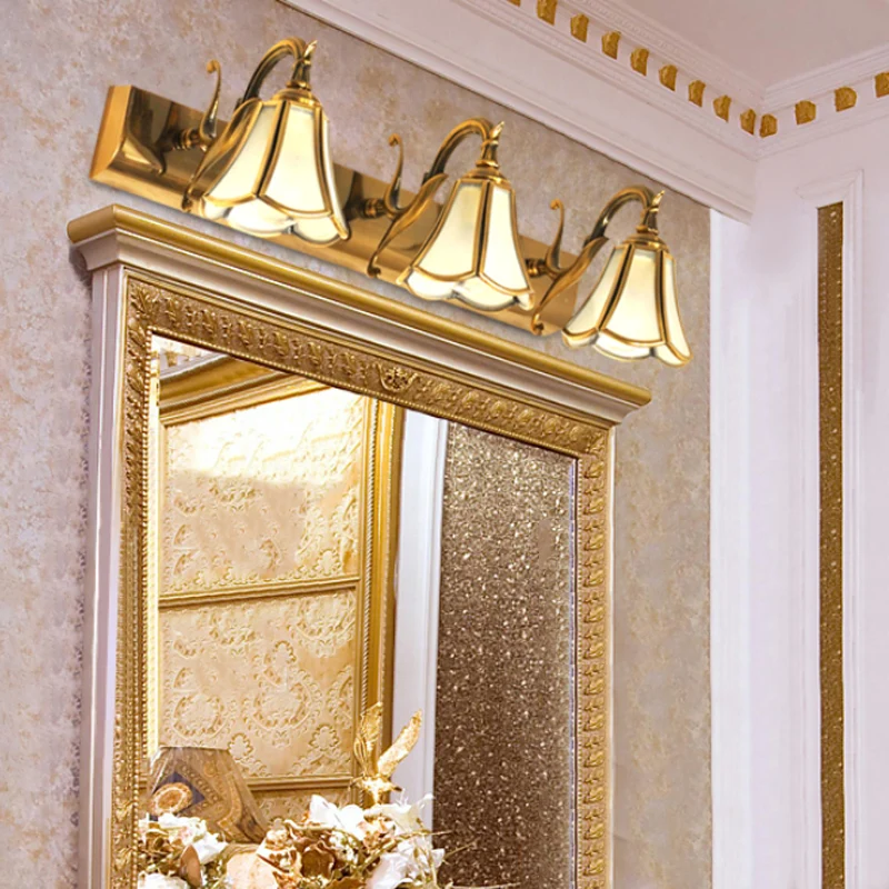 Messing Bloom Vanity Light Armatuur Vintage Metal 1/2/3 Heads Badkamer Wandmontage Verlichting Clearhalo