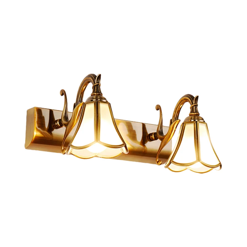 Messing Bloom Vanity Light Armatuur Vintage Metal 1/2/3 Heads Badkamer Wandmontage Verlichting Clearhalo