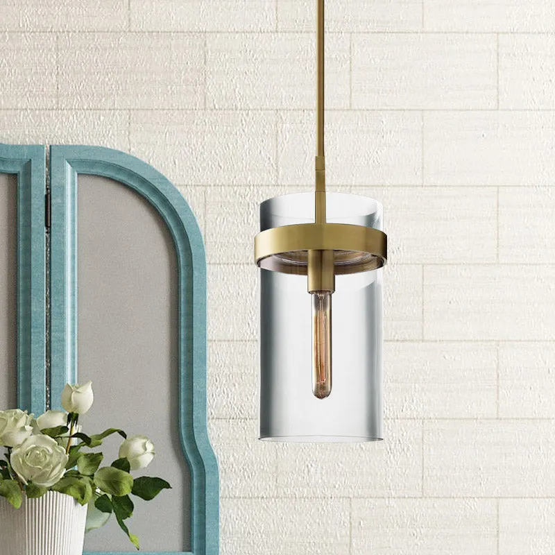 Messing cilinder plafond hanglamp postmodern 1-lichts helder glazen hanglampset Clearhalo