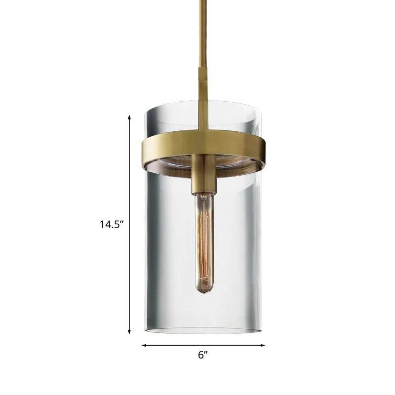 Messing cilinder plafond hanglamp postmodern 1-lichts helder glazen hanglampset Clearhalo