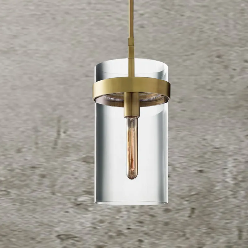Messing cilinder plafond hanglamp postmodern 1-lichts helder glazen hanglampset Clearhalo