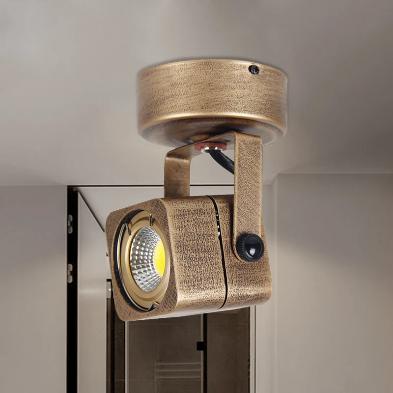 Messing cilinder/vierkant semi-inbouwlamp antieke stijl metalen LED slaapkamer verstelbare plafondarmatuur, 3"/5" W Clearhalo