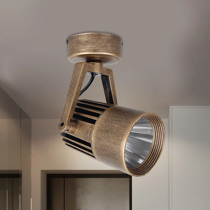 Messing cilinder/vierkant semi-inbouwlamp antieke stijl metalen LED slaapkamer verstelbare plafondarmatuur, 3"/5" W Clearhalo