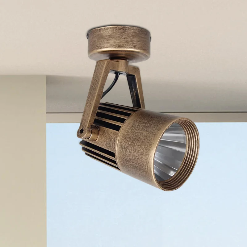 Messing cilinder/vierkant semi-inbouwlamp antieke stijl metalen LED slaapkamer verstelbare plafondarmatuur, 3"/5" W Clearhalo