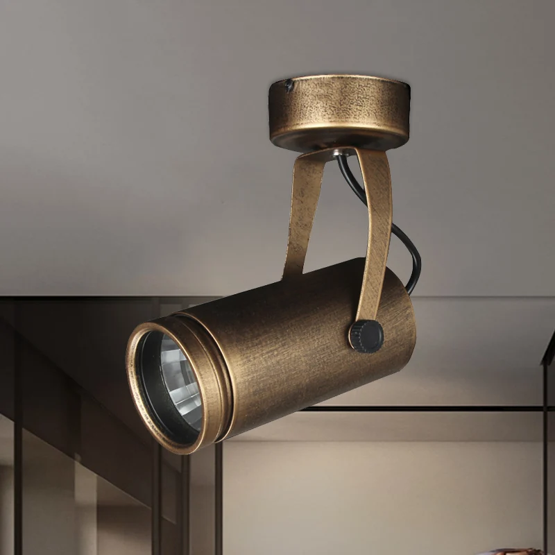 Messing cilinder/vierkant semi-inbouwlamp antieke stijl metalen LED slaapkamer verstelbare plafondarmatuur, 3"/5" W Clearhalo