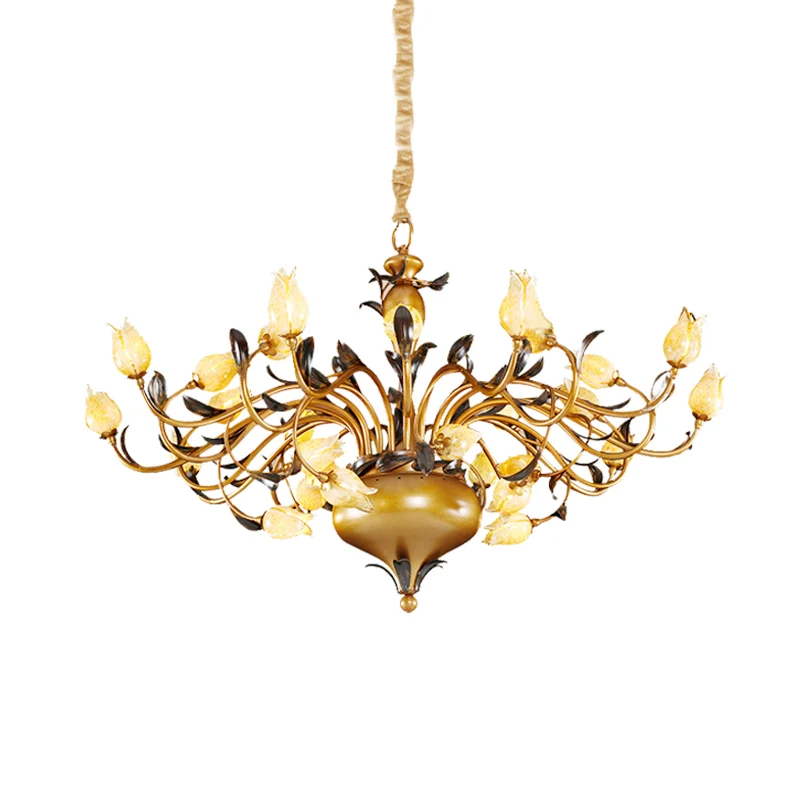 Messing 30 Heads Kroonluchter Verlichting Vintage Metalen Tulp LED Hangende Plafondlamp voor Woonkamer Clearhalo