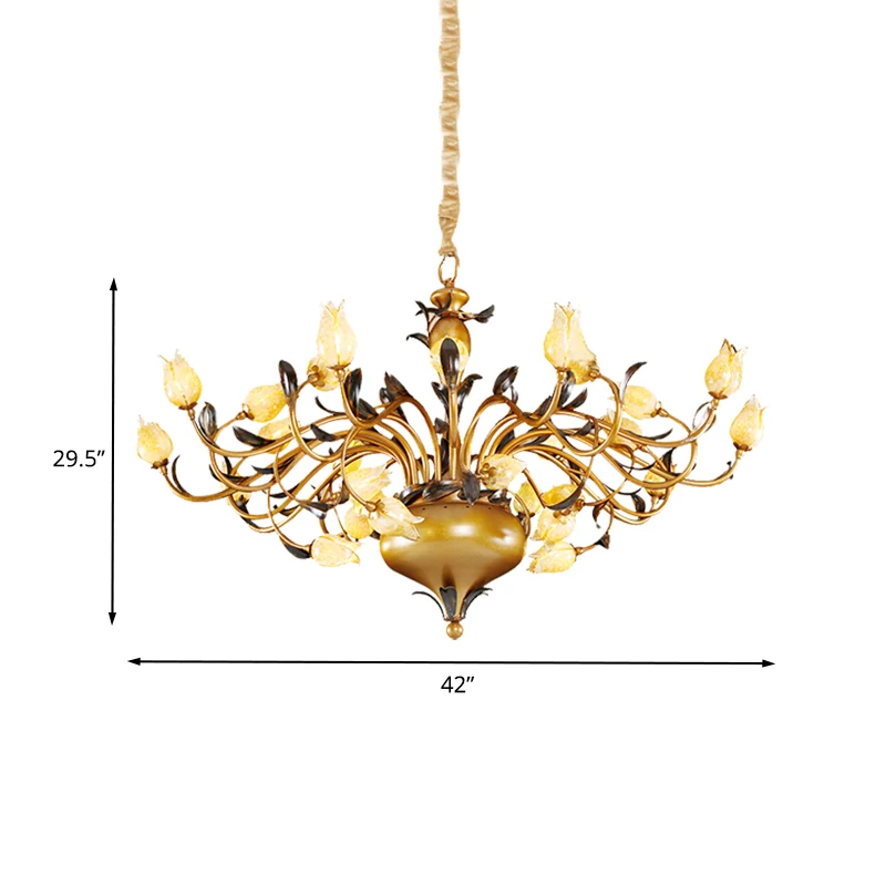 Messing 30 Heads Kroonluchter Verlichting Vintage Metalen Tulp LED Hangende Plafondlamp voor Woonkamer Clearhalo