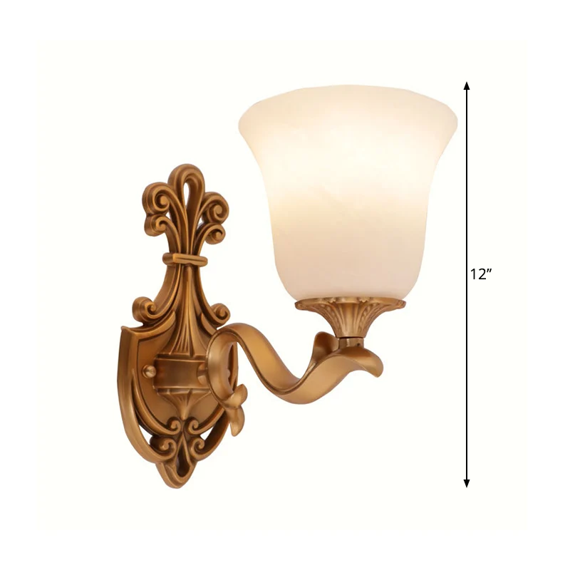 Messing 1 hoor wandlamp platteland opaalglas klokvormige wandkandelaar verlichting met ronde arm Clearhalo