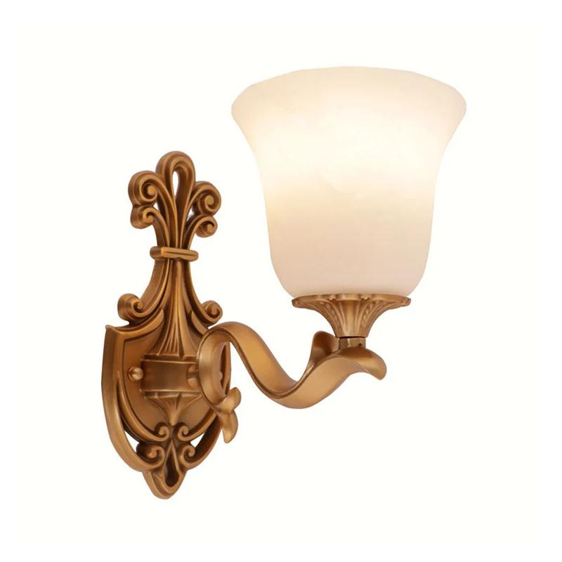 Messing 1 hoor wandlamp platteland opaalglas klokvormige wandkandelaar verlichting met ronde arm Clearhalo