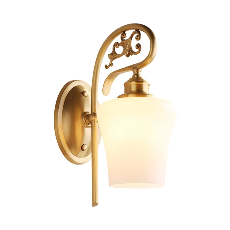 Messing 1 kop wandverlichting koloniaal wit glas conisch wandgemonteerd licht voor woonkamer Clearhalo