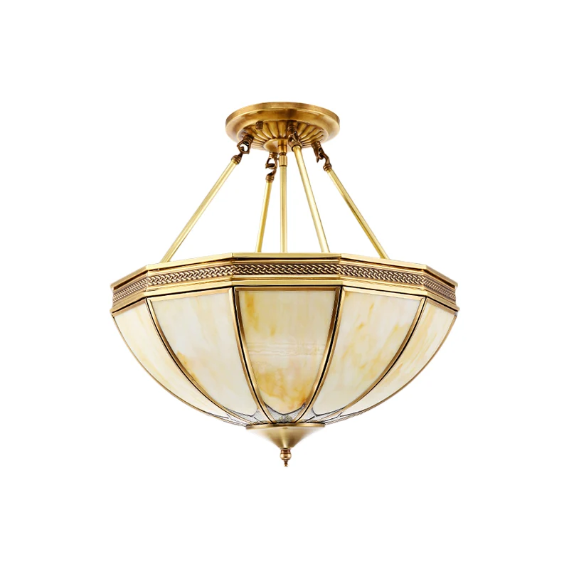 Messing 3/4 koppen semi-inbouwlicht kolonialisme gezandstraald glazen kom plafondarmatuur voor woonkamer, 14"/18" W Clearhalo