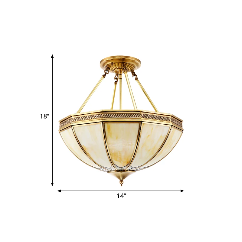 Messing 3/4 koppen semi-inbouwlicht kolonialisme gezandstraald glazen kom plafondarmatuur voor woonkamer, 14"/18" W Clearhalo