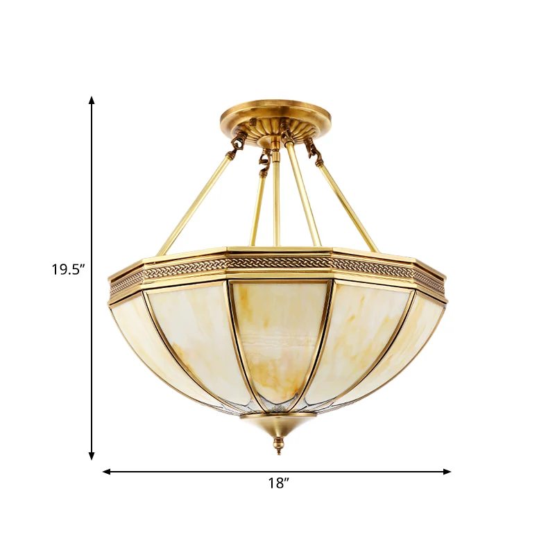 Messing 3/4 koppen semi-inbouwlicht kolonialisme gezandstraald glazen kom plafondarmatuur voor woonkamer, 14"/18" W Clearhalo