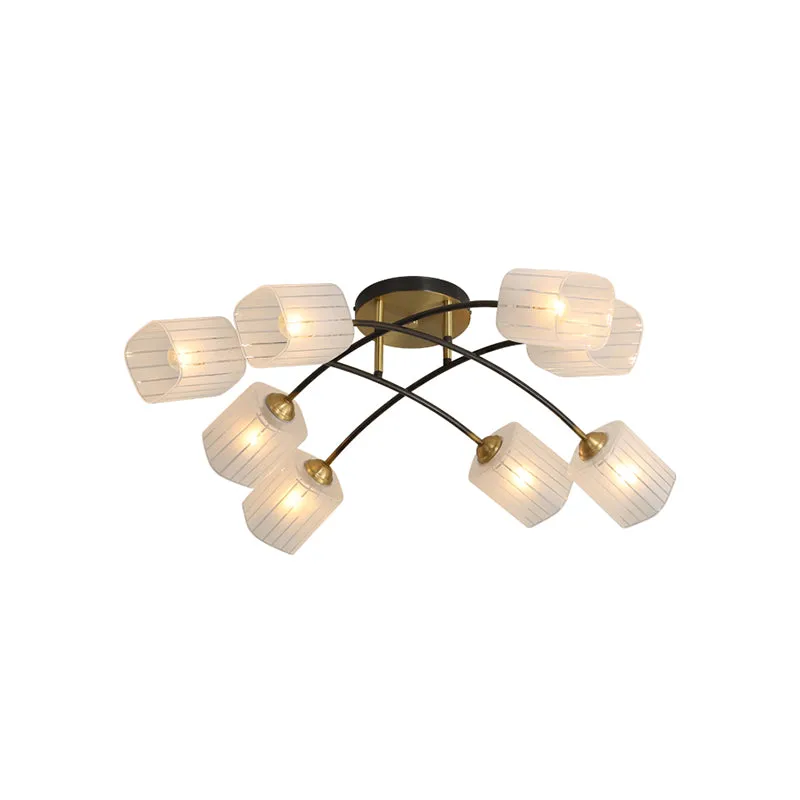 Messing kubusvormige halfverzonken plafondlamp Post Modern 6/8-lichts matglazen inbouwlamp Clearhalo