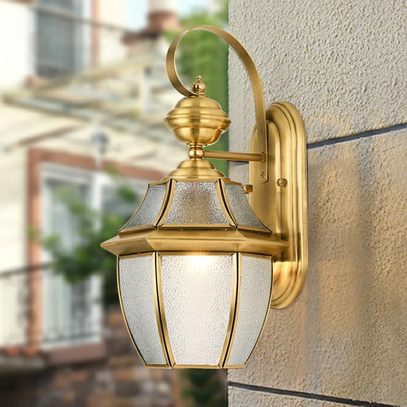 Messing lantaarn wandkandelaar traditioneel helder glas buiten wandmontage lichtarmatuur Clearhalo