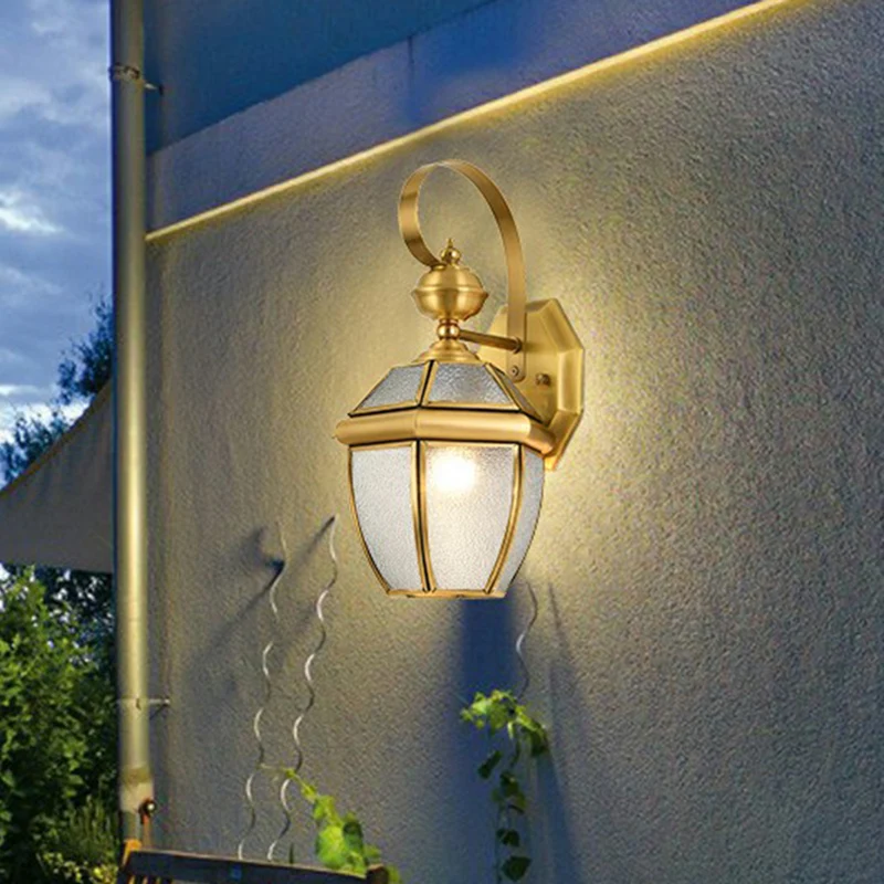Messing lantaarn wandkandelaar traditioneel helder glas buiten wandmontage lichtarmatuur Clearhalo