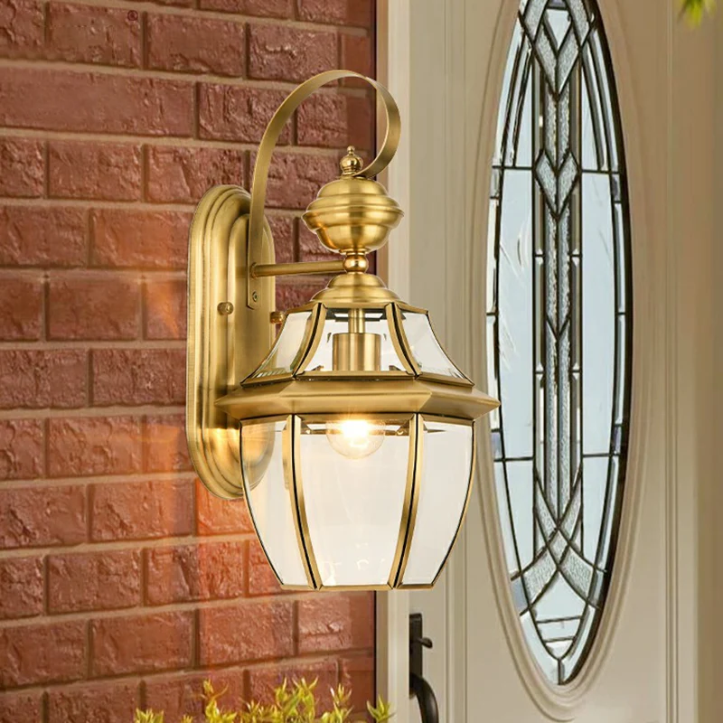 Messing lantaarn wandkandelaar traditioneel helder glas buiten wandmontage lichtarmatuur Clearhalo