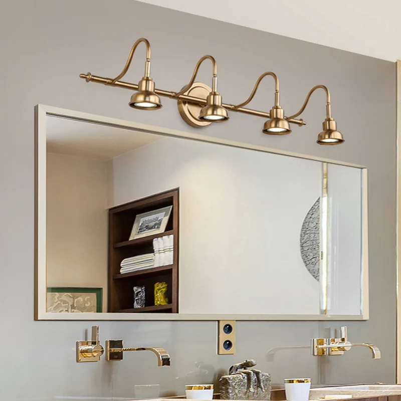 Messing lineaire LED-ijdelheidverlichting Traditionele metalen 2/3/4-lichts badkamer wandkandelaar Clearhalo