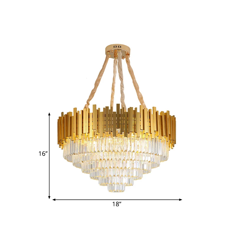 Messing metalen hanglamp moderne stijl gelaagde multi-licht kroonluchterlamp met kristallen blok Clearhalo
