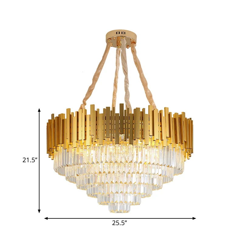 Messing metalen hanglamp moderne stijl gelaagde multi-licht kroonluchterlamp met kristallen blok Clearhalo
