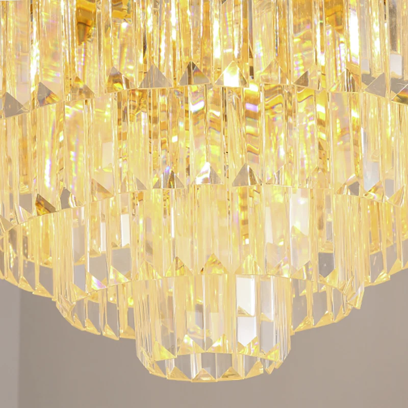 Messing metalen hanglamp moderne stijl gelaagde multi-licht kroonluchterlamp met kristallen blok Clearhalo