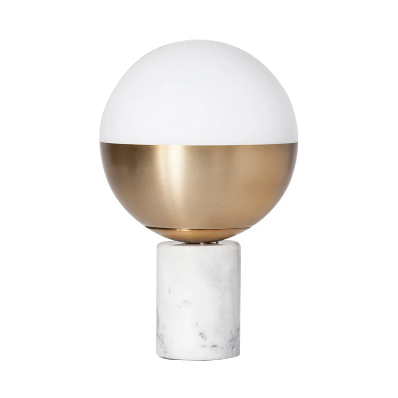 Messing Orbit Shade Tafellamp Modernisme Stijl 1-lichts opaalglazen tafelverlichting met marmeren voet Clearhalo