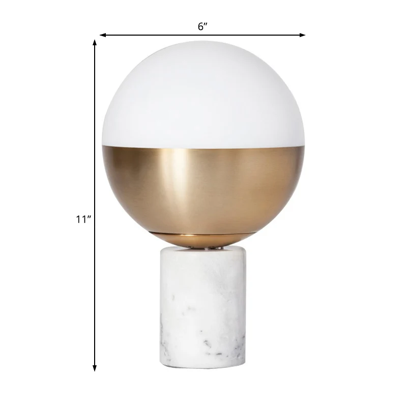 Messing Orbit Shade Tafellamp Modernisme Stijl 1-lichts opaalglazen tafelverlichting met marmeren voet Clearhalo