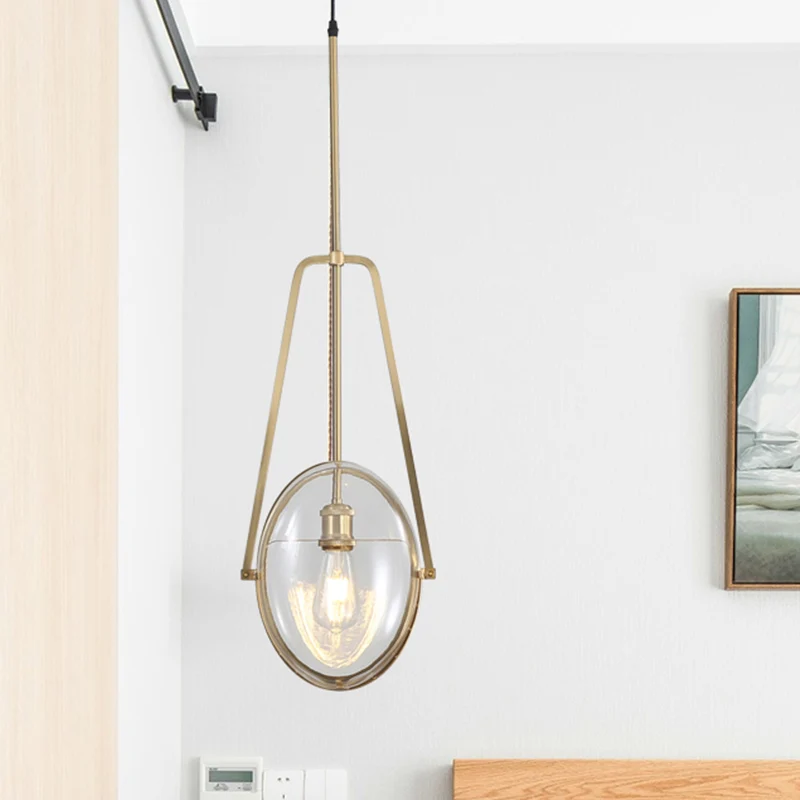 Messing ovale hanglamp moderne 1-lichts helderglazen plafondlamp met gevorkt hellebaardframe Clearhalo