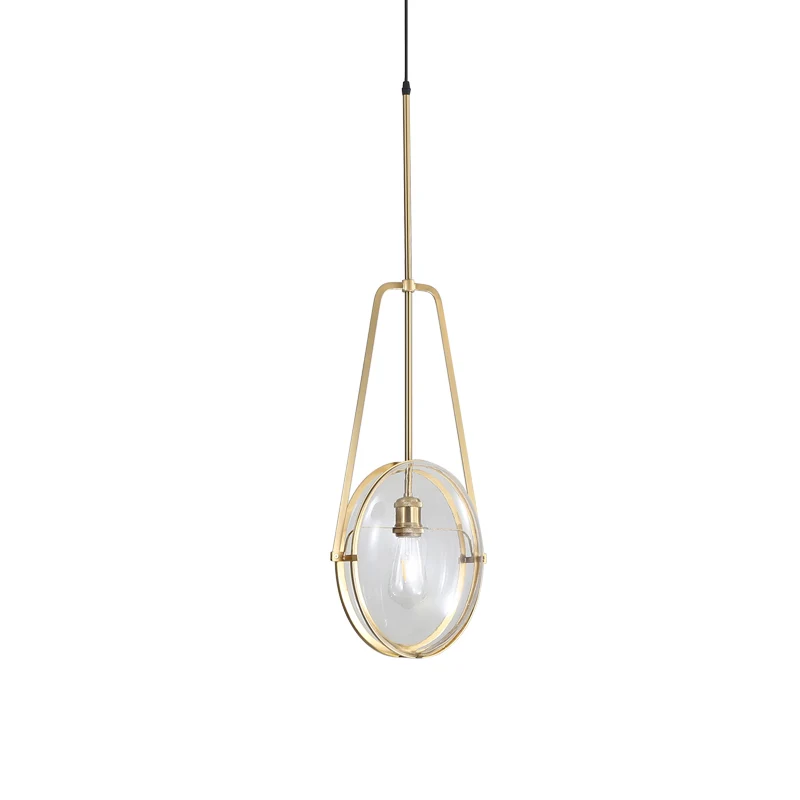 Messing ovale hanglamp moderne 1-lichts helderglazen plafondlamp met gevorkt hellebaardframe Clearhalo