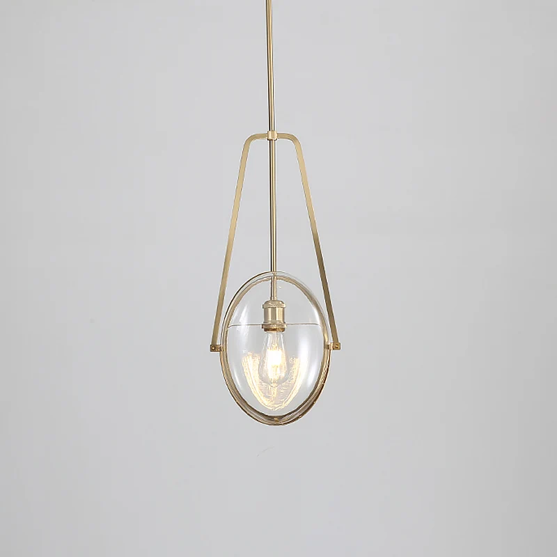 Messing ovale hanglamp moderne 1-lichts helderglazen plafondlamp met gevorkt hellebaardframe Clearhalo