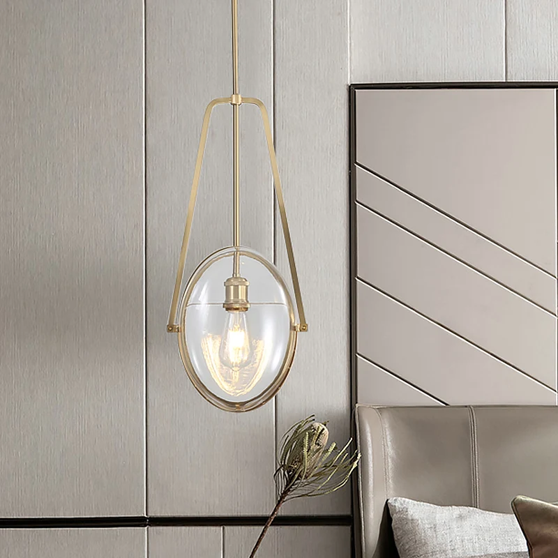 Messing ovale hanglamp moderne 1-lichts helderglazen plafondlamp met gevorkt hellebaardframe Clearhalo