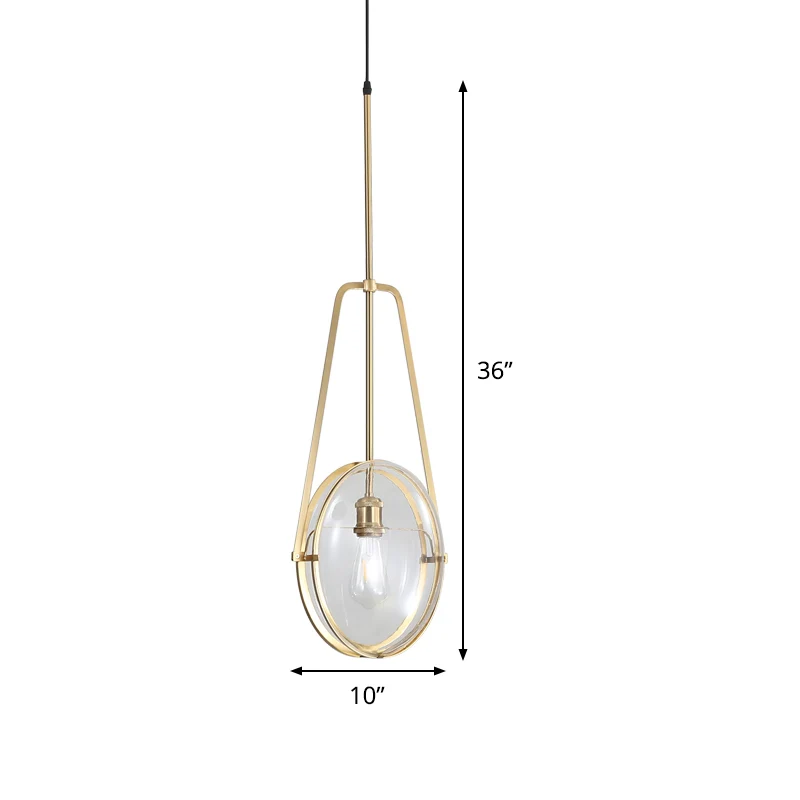 Messing ovale hanglamp moderne 1-lichts helderglazen plafondlamp met gevorkt hellebaardframe Clearhalo