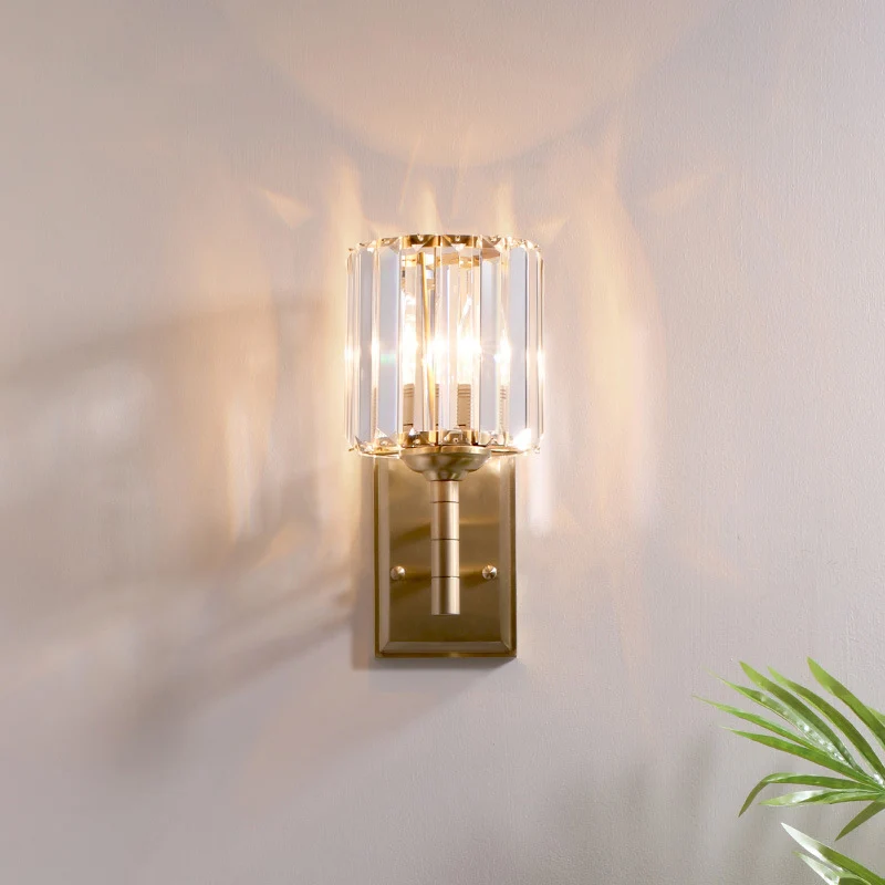 Messing Prismatische Schans Lichte Muur Eigentijds 1 Licht Kristal Wandmontage Verlichting voor Slaapkamer Clearhalo