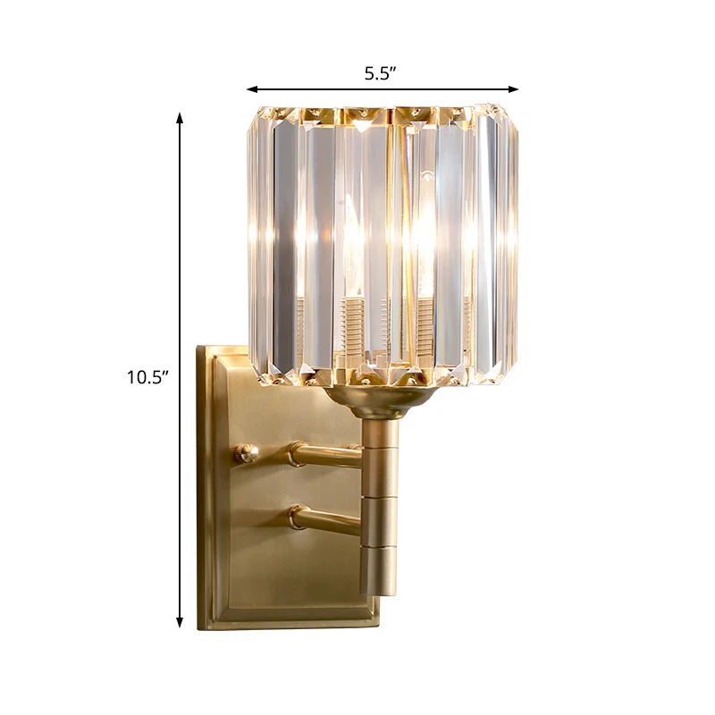 Messing Prismatische Schans Lichte Muur Eigentijds 1 Licht Kristal Wandmontage Verlichting voor Slaapkamer Clearhalo