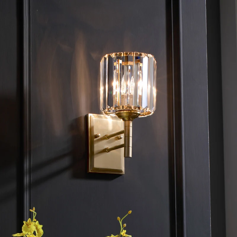 Messing Prismatische Schans Lichte Muur Eigentijds 1 Licht Kristal Wandmontage Verlichting voor Slaapkamer Clearhalo
