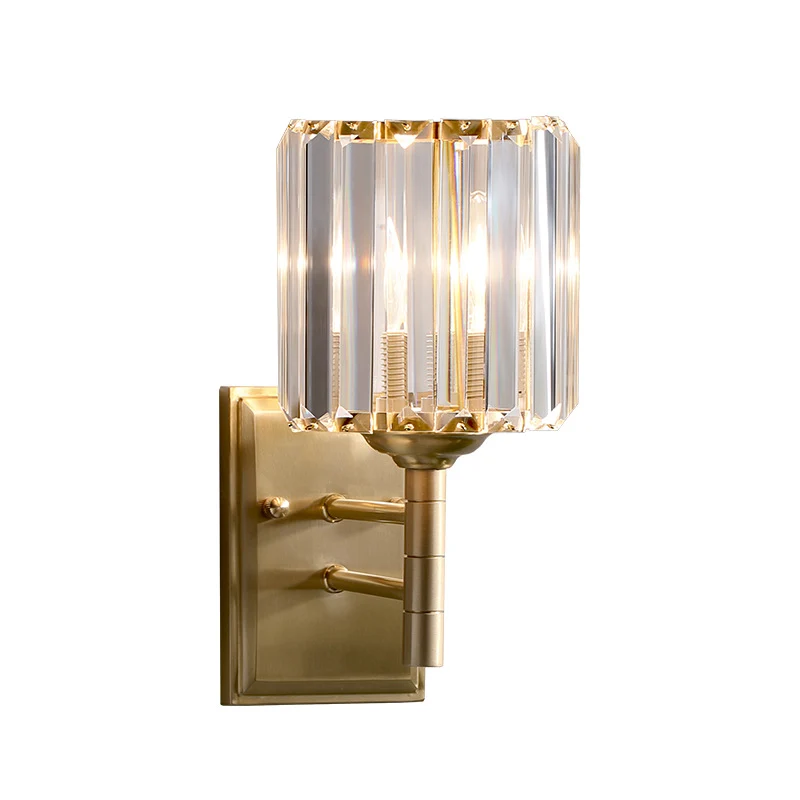 Messing Prismatische Schans Lichte Muur Eigentijds 1 Licht Kristal Wandmontage Verlichting voor Slaapkamer Clearhalo