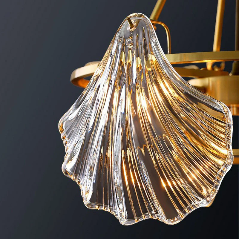 Messing schelp kroonluchter licht eenvoud geribbeld kristal eetkamer hanglamp Clearhalo